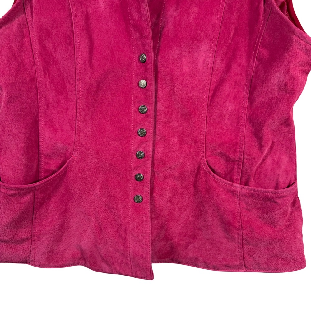 Christopher & Banks Magenta Pink Suede Leather Vest Button Front XL Vintage - Picture 3 of 15